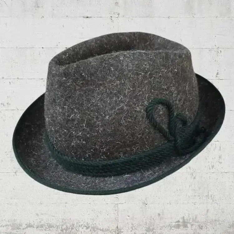 Vintage 1950s Gray Green German Bavaria Wool Traditional Alpine Trilby Hat