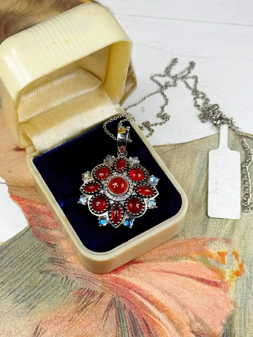 Sterling Silver Carnelian & Moonstone Necklace