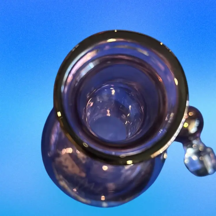 MCM  Roscher & Co. Etched Iridescent Glass Purple Flowers Decanter W/ Orginal Glass Stopper