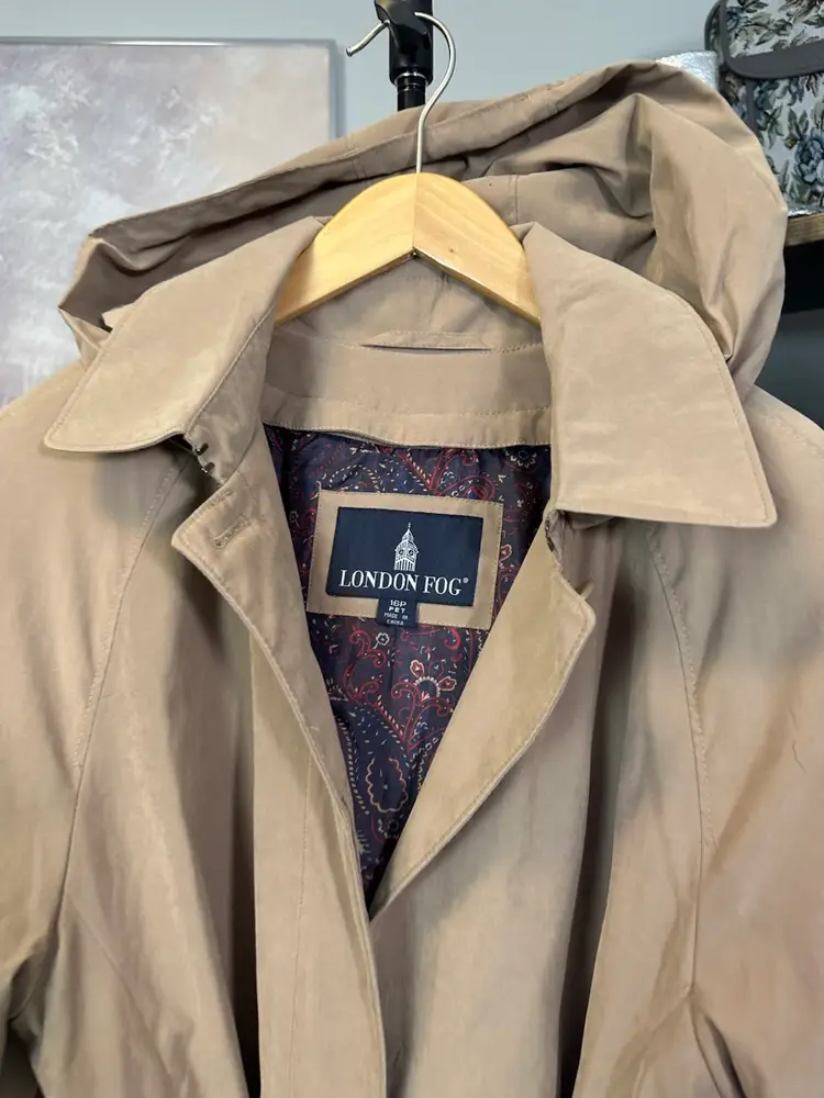 London Fog Vintage Trench Coat with Removable Hood Size 16 Petite