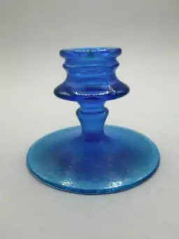 Antique Fenton Celeste Blue #316 Iridescent Stretch Glass Candle Holder