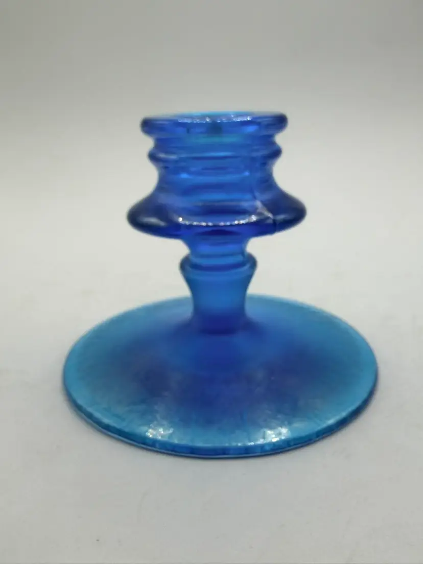 Antique Fenton Celeste Blue #316 Iridescent Stretch Glass Candle Holder
