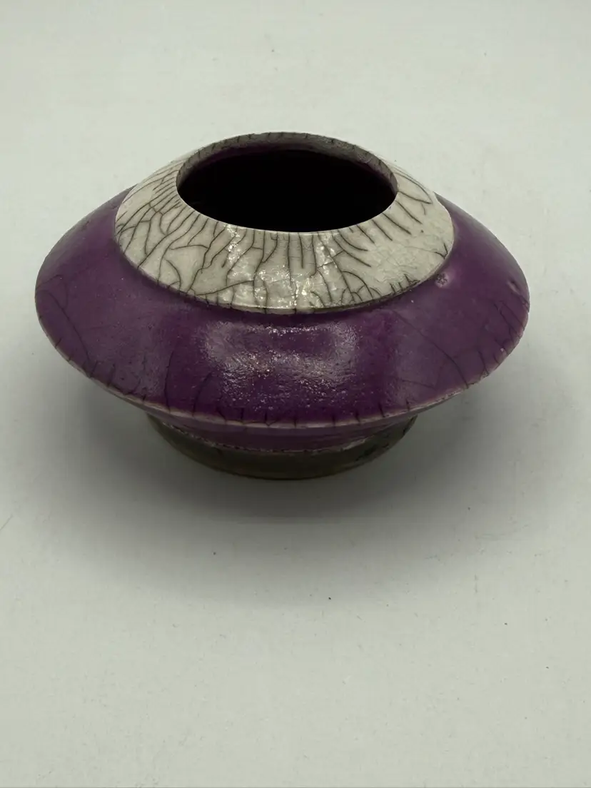 Raku Studio Pottery Vase With Maker Stamp