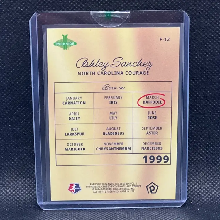 Ashley Sanchez 2024 Parkside NWSL Vol 1 Flowers Gold /10 Case Hit NC Courage Soccer Card