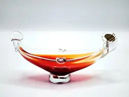 001 Venetian Art Glass Goldola Sculpture Red & Cadmium UV Glow 7 1/2"