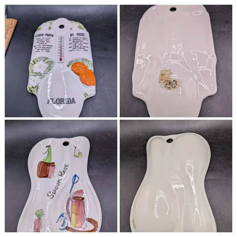 Vintage Lot of 2 Kitchen Decor One Spoon Rest and One Thermometer