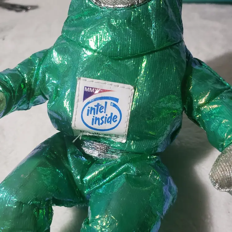 VTG 1997 INTEL INSIDE PEMMX PENTIUM II SPACEMAN Green METALLIC PLUSH 8”BEANIE