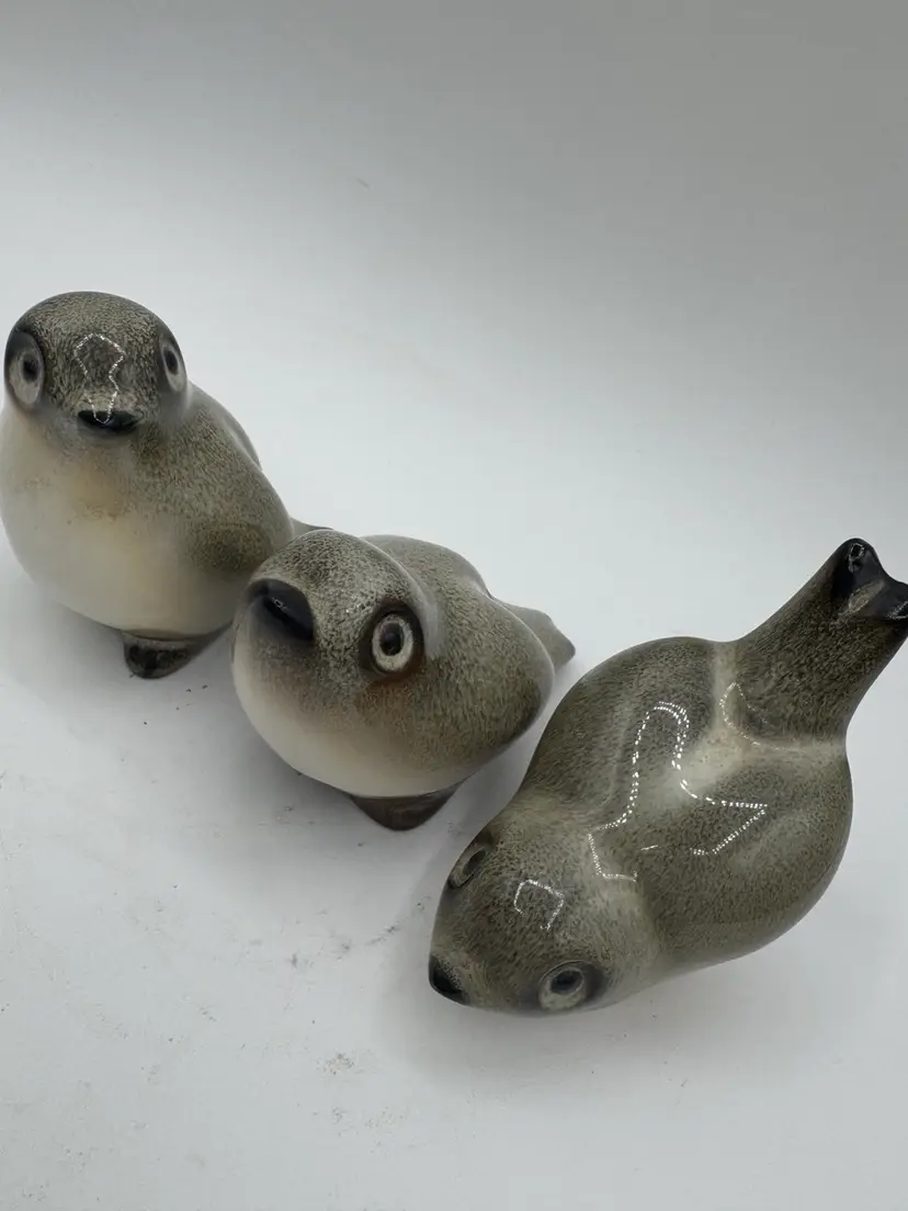 Howard Pierce Ceramic Set Of Three Gray/Brown Sparrows