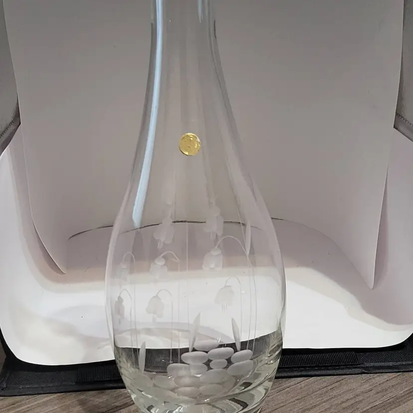 Vintage Etched Glass Vase with Lily of the Valley Floral Design made in Romania