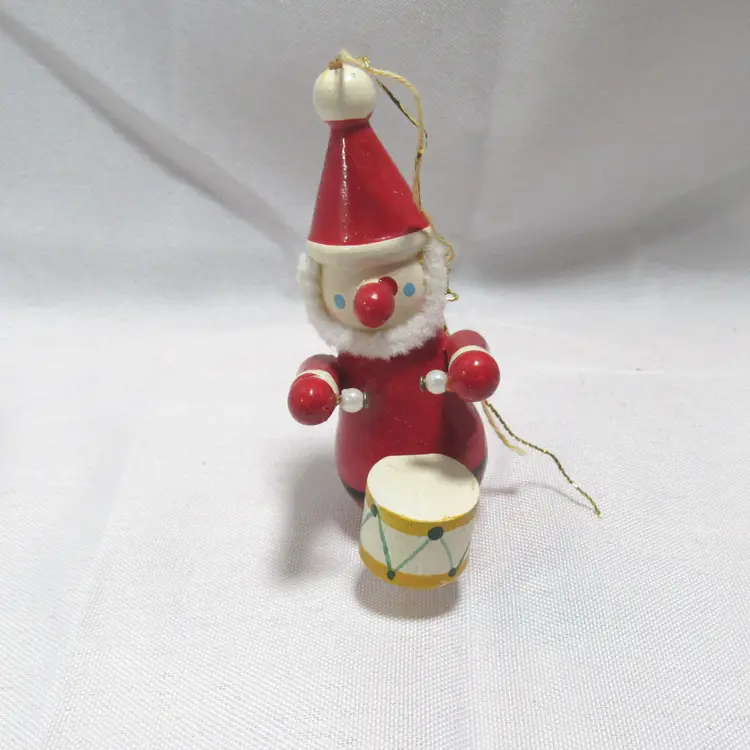 3 VTG Wooden Santa Claus Christmas Ornaments