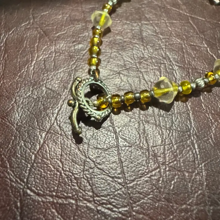 7.5” Bracelet Handmade Glass & Metal Beads, Toggle Clasp