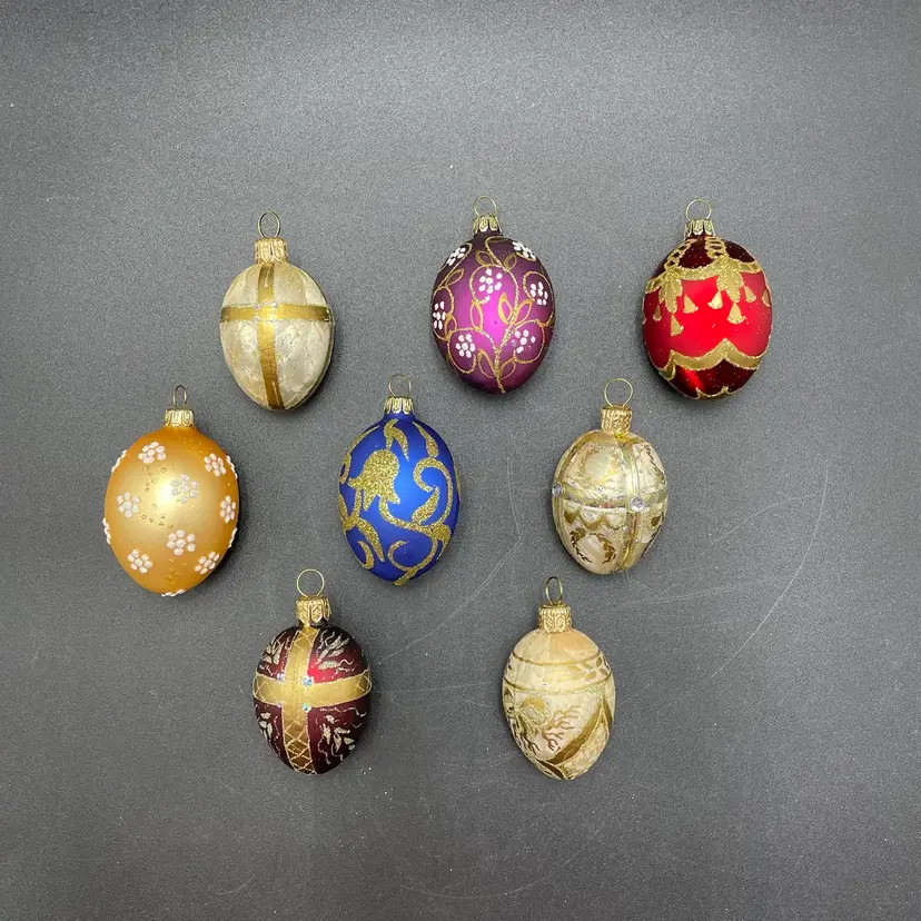Vintage Set of 8 German Hand Blown Small Hanging Christmas Ornaments