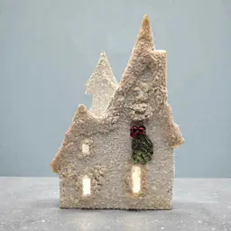 Seasons of Cannon Falls Putz Inspired House Frosted Glass Glitter Candle Holder