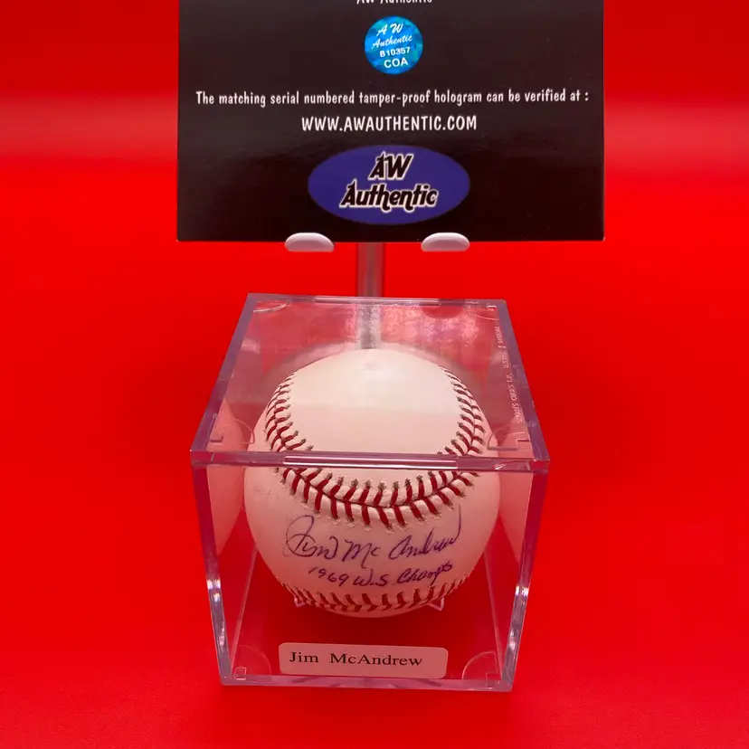 Jim McAndrew 1969 W.S. Champs Autographed Major League Baseball w/ COA & Case