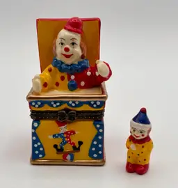 Vintage Jack in the box clown trinket box with miniature clown trinket
