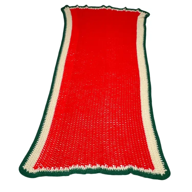 Handmade Crochet Throw Christmas Holiday Blanket 61” x 32”