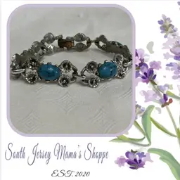 Vintage Silver Tone Flower Bracelet With Turquoise Color Stone Center