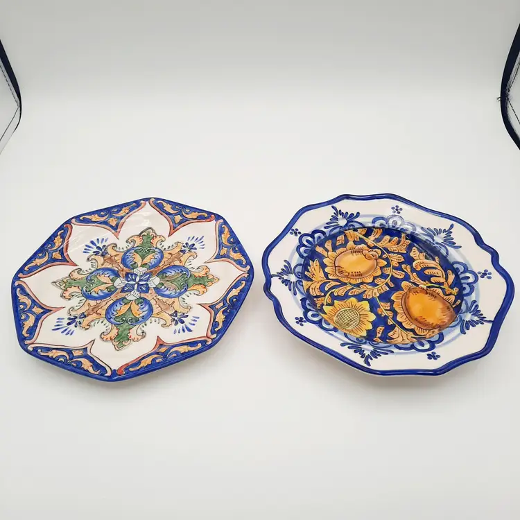 Vintage Godinger & Co. Plates Set Of 6 Different Patterns Cobalt Blue, White, Orange, Yellow