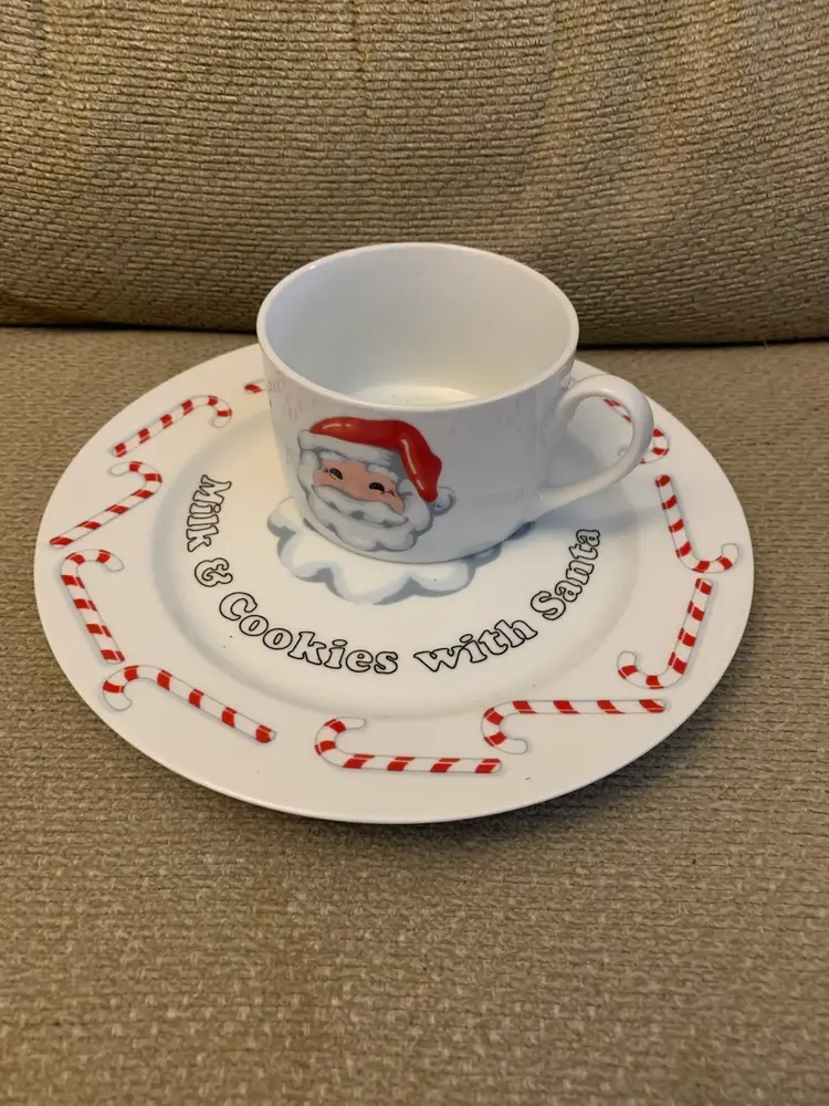 Milk & Cookies With Santa Cup & Plate 8 X 1/2 & 4 1/2 X 3 1/2 X 2 Inches