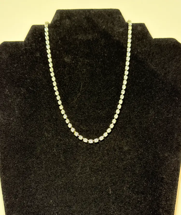 Vintage Rhinestone 16 Inch Necklace Choker Silver Tone Gift Glamorous Regal