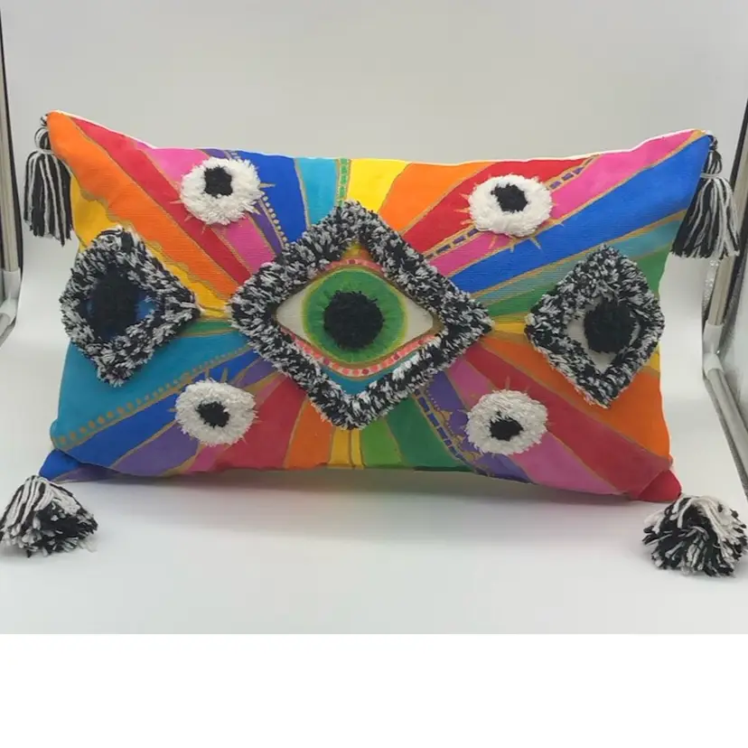 Rainbow Eyes Hand Painted Accent Pillow 19” x 10”