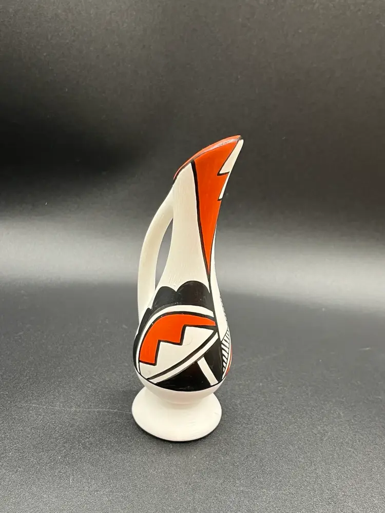 Signed Acoma Pueblo Pottery Hang Painted Mini Pitcher Vase