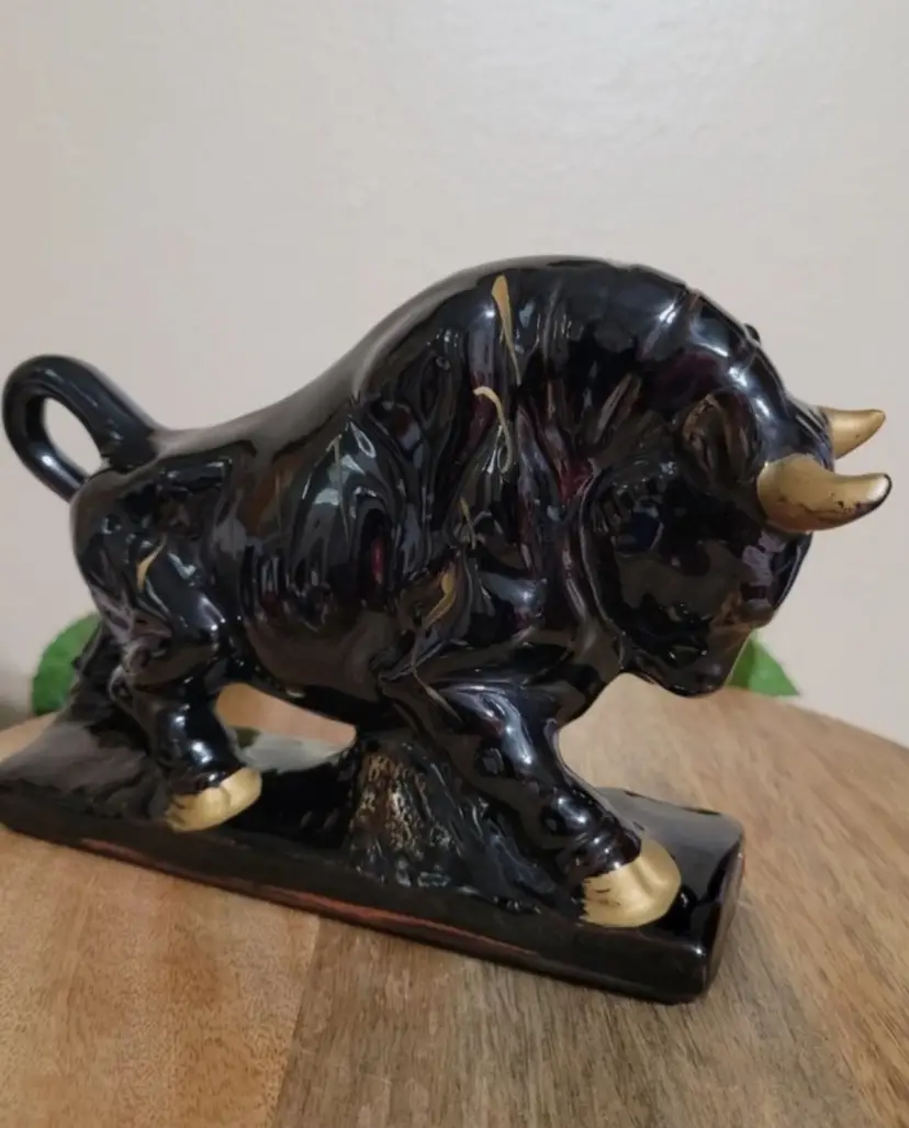 MCM Red Clay Black & Gold Bull with Gold Accents made in Japan 7" x 5"