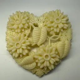 Vintage Heart Shaped Floral Celluloid Brooch 2.5”