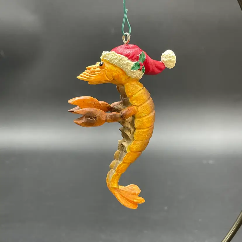 Crawfish Crawdad Santa Hat Christmas Ornament Kitsch Whimsical Creole Crustacean