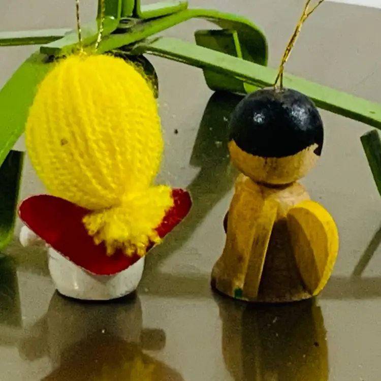 Lot Of 2 Handmade Wooden Angels Christmas Ornament Approximately 2” Tall And 1” Diameter 