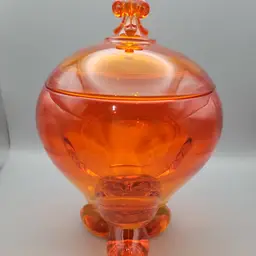 #01 Vintage MCM Viking Epic Persimmon Orange Three Foil Covered Candy Dish.