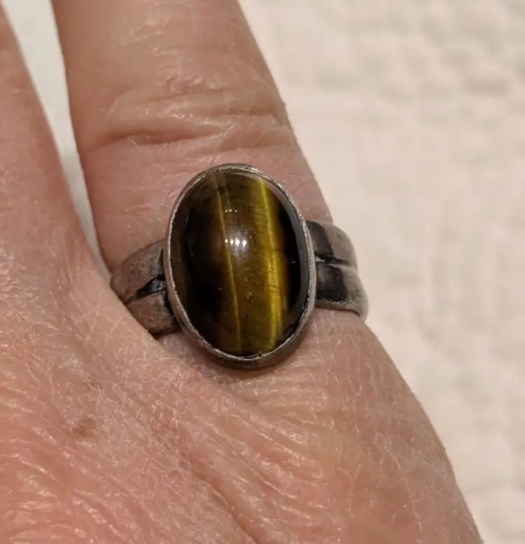 Vintage Sterling Silver Tiger Eye Ring with Double Band, Size 6