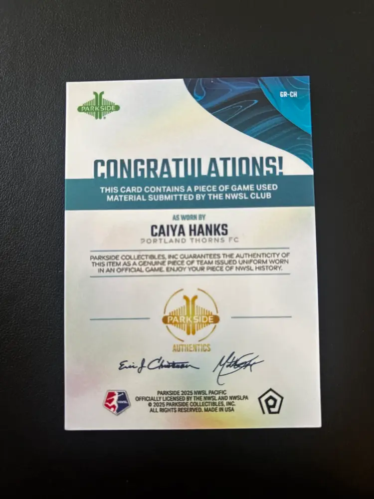 Caiya Hanks /50 Relic 2025 Parkside Pacific Portland Thorns FC