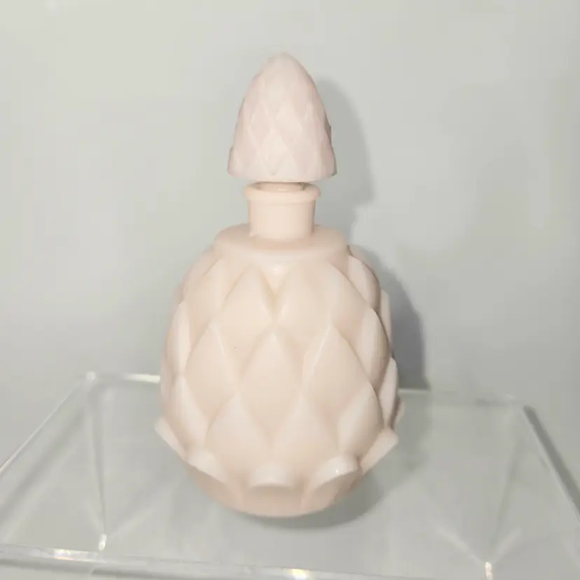 227  Waltersperger France Pink Satin Perfume Decanter VTG 1940s Marked GLOWS