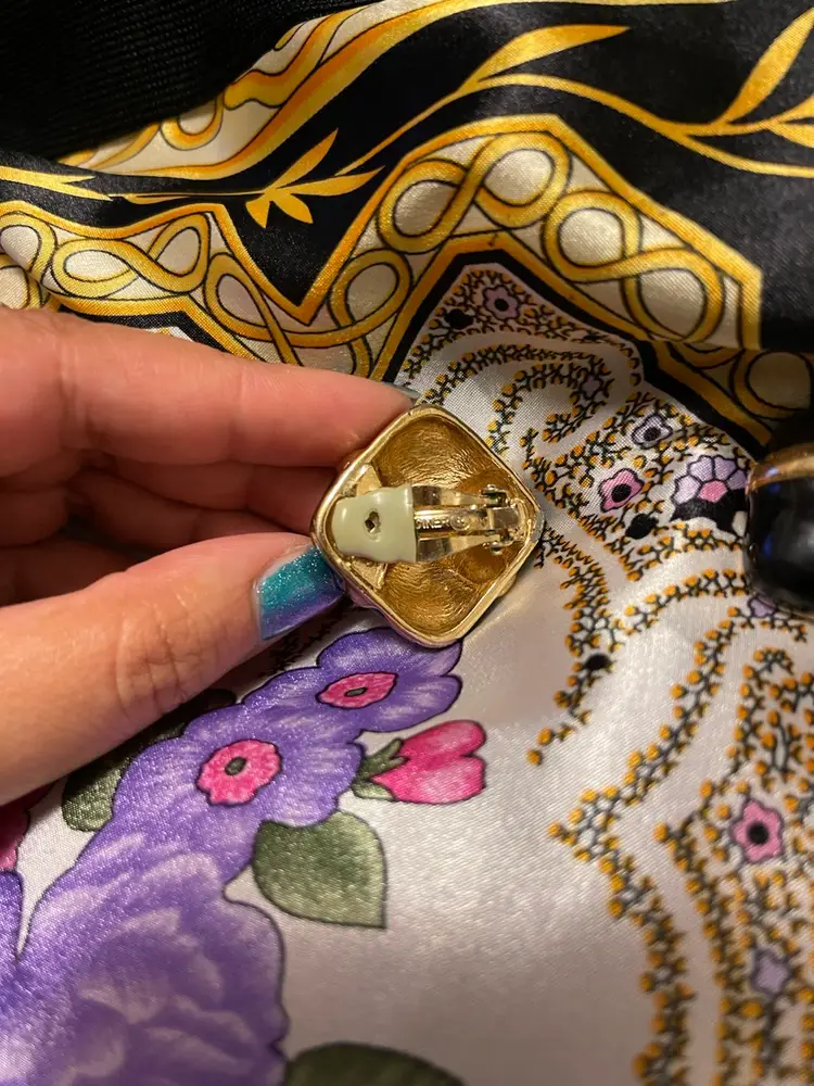 Vintage Ciner Goldtone and Black Enamel Earrings Clip On