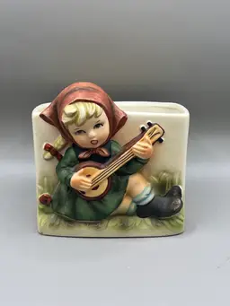 Mid Century Relpo Hummel Style Ceramic Planter Girl With Banjo Japan 5”