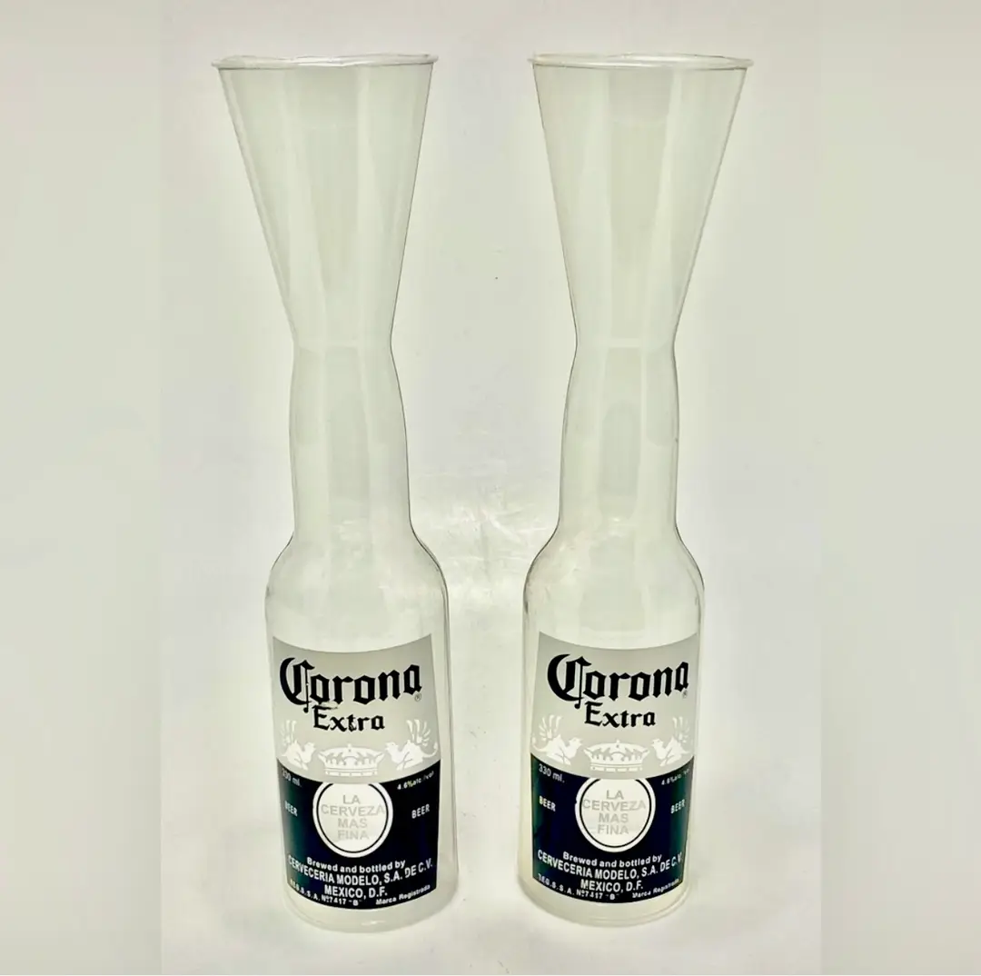 ✅ Unique Rare Find Set of 2 Corona Extra Plastic Beer Bottle Glasses 12 oz.