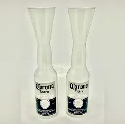 ✅ Unique Rare Find Set of 2 Corona Extra Plastic Beer Bottle Glasses 12 oz.