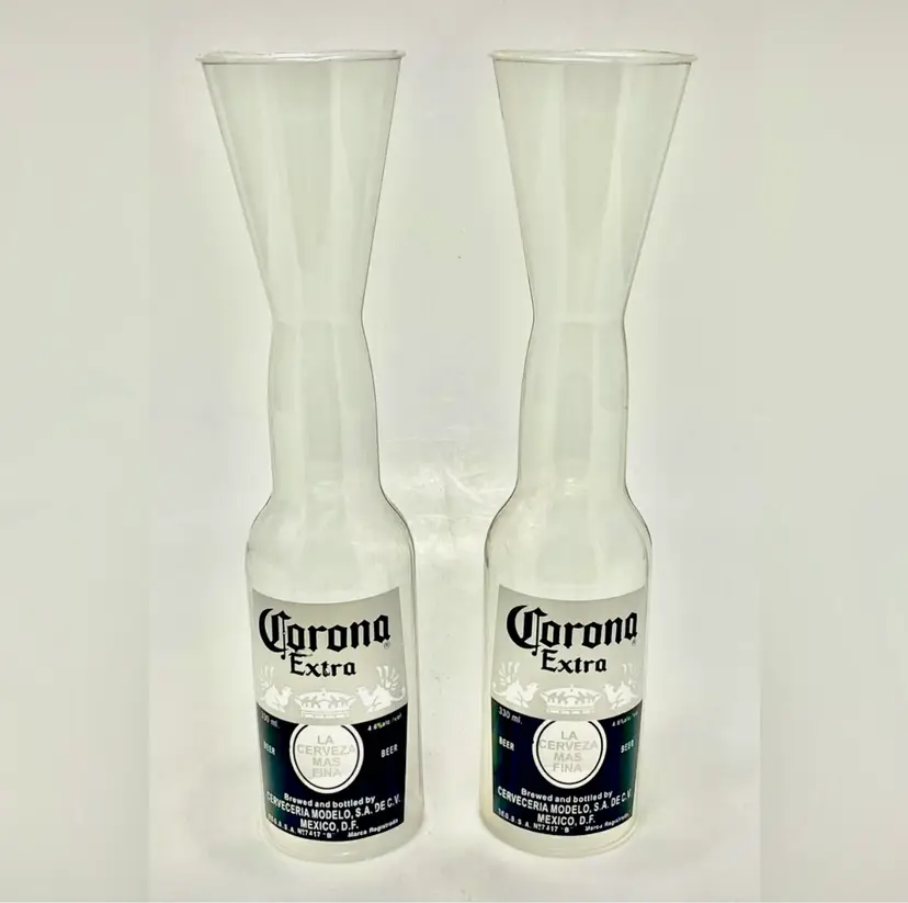 ✅ Unique Rare Find Set of 2 Corona Extra Plastic Beer Bottle Glasses 12 oz.
