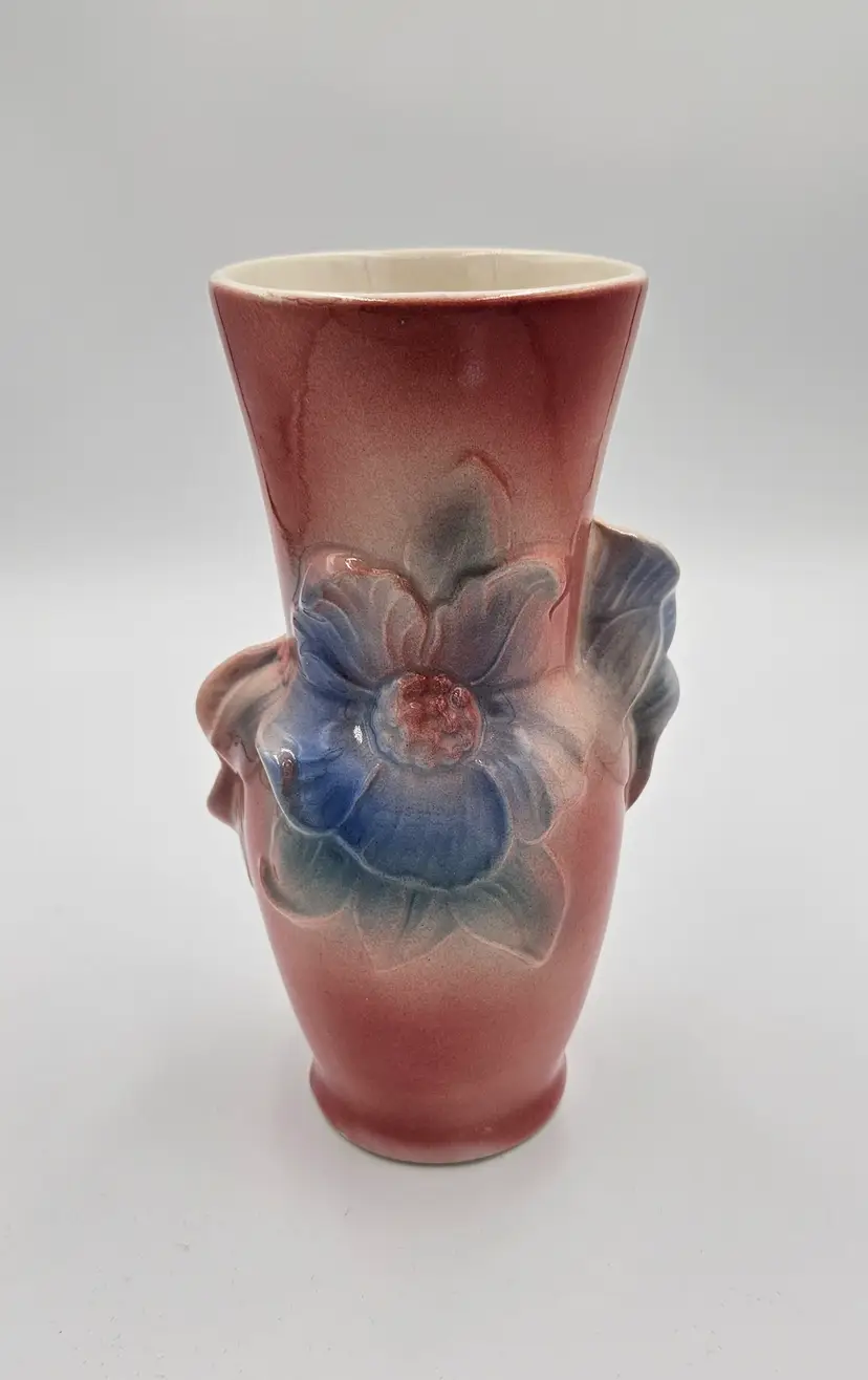 #C42 Royal Copley Pink Glazed With Blue Floral Vase