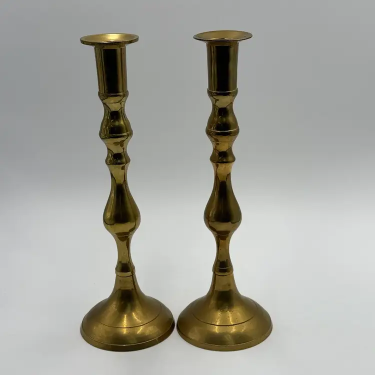 Brass Vintage MCM Candlestick Holders Baluster Form Set Of Two Made In India