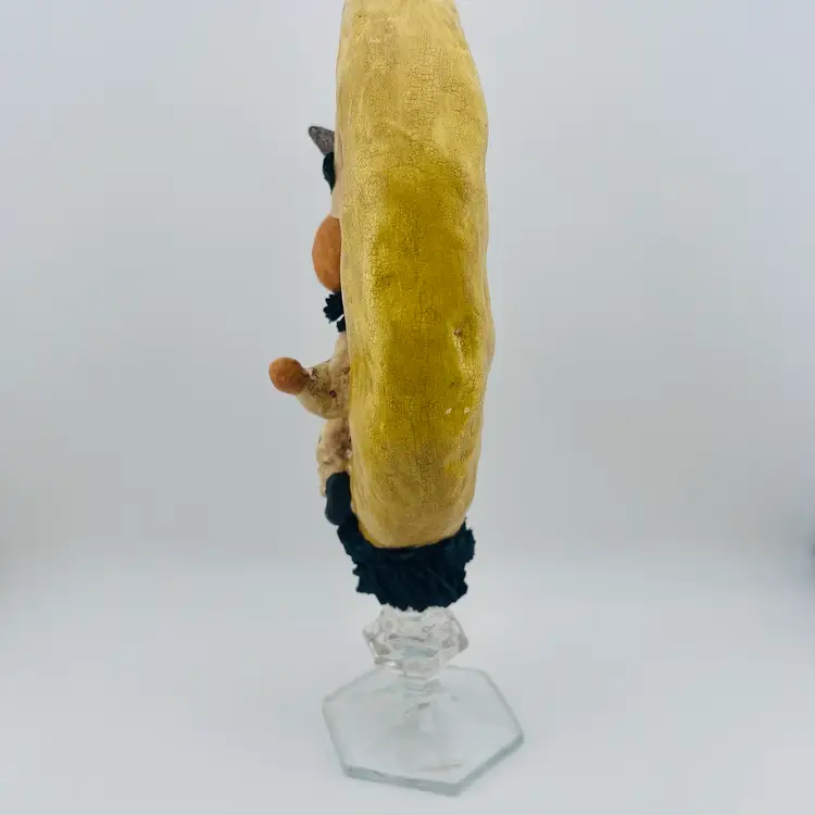 2004 Nicol Sayre Halloween Pumpkin Man on A Moon Paper Mache Figurine Folk Art 8”x 12”