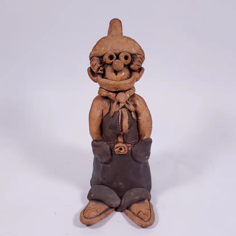 MOSS Studio Pottery Hand Formed Clown Hobo Weirdo Rustic Stoneware FIGURINE