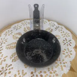 Vtg Black Enamel White Speckled Small One Egg Skillet