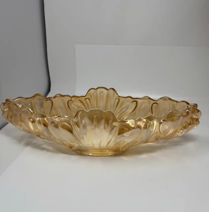 Jeannette Glass 15" x 5" Iridescent Marigold Carnival Gondola Bowl planter vase