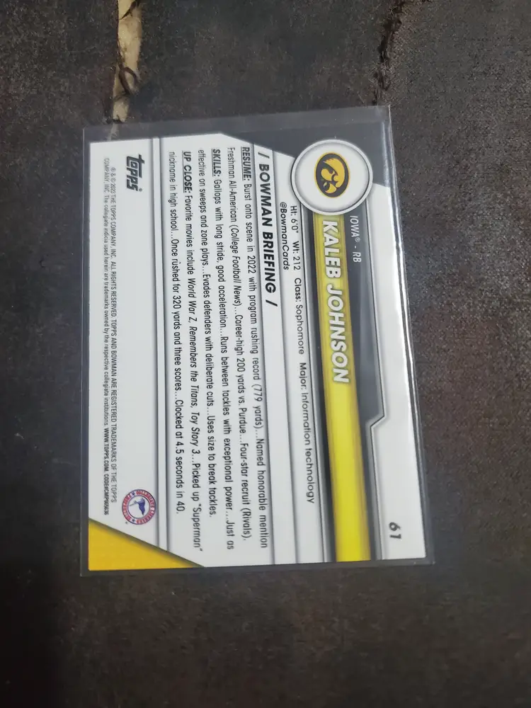 2023 Bowman Chrome University Kaleb Johnson 1st Bowman  Iowa Card
