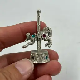 Vintage Pewter CCI Carousel Horse With 2 Colorful Gems 1.5” T