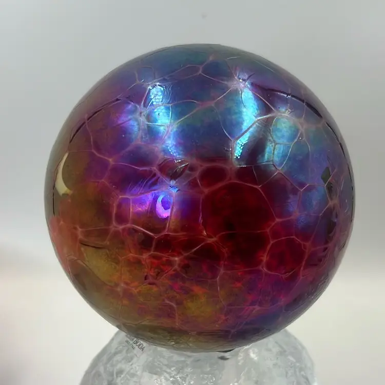 Blown Glass Iridescent Signed Orb 4.5”