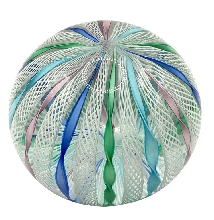 Vintage Fratelli Toso Studios Murano Ribbons & Lattice Glass Paperweight