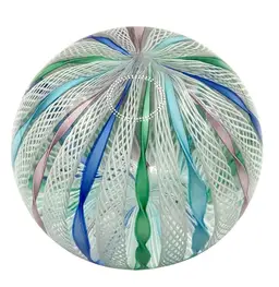 Vintage Fratelli Toso Studios Murano Ribbons & Lattice Glass Paperweight
